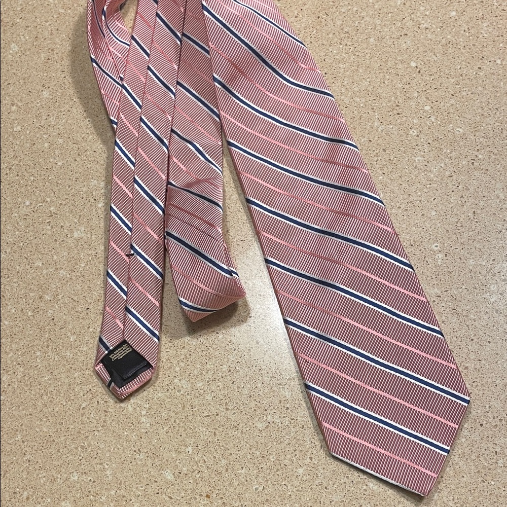 Brooks Brothers Pink Silk Repp Tie with Navy and White Diagonal Stripes